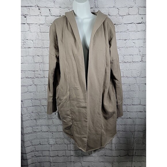 Mono B Womens Long Line Open Front Cardigan Size Small Tan Hooded Pockets - Picture 1 of 7